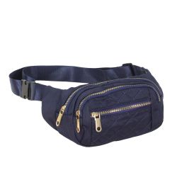 Quilted Multi-Pocket Belt Bag - Navy