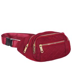 Quilted Multi-Pocket Belt Bag - Burgundy