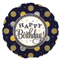 Happy Birthday Foil Balloon with Gold and Silver Dots