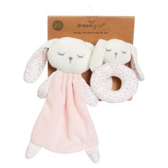2-Piece Buddy Lovey and Rattle Set - Pink Rabbit