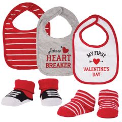 5-Piece Baby Bib and Sock Set - First Valentine's Day