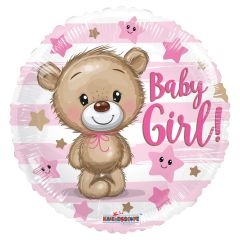 Baby Girl Teddy Bear Foil Balloon - Bagged