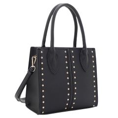 Vegan Leather Purse with Stud Accents - Black