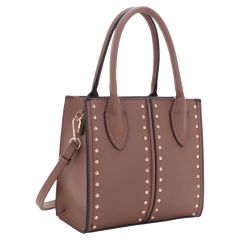 Vegan Leather Purse with Stud Accents - Brown