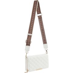 Quilted Crossbody Purse with Chevron Strap - White