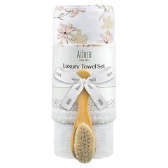 Luxury Baby Towel Set With Brush - Blossom
