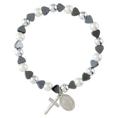 Hemtatite Heart and Pearl Bracelet with Miraculous Medal