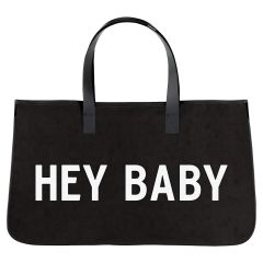 Canvas Tote with Leather Handles - Hey Baby