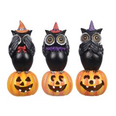 See No Evil Halloween Owl Figures