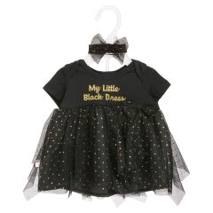 Tulle Black Dress With Headband And Diaper Cover - Little Black Dress