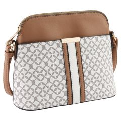 Patterned Dome Crossbody Purse - White & Brown