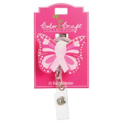 Pink Ribbon Butterfly Acrylic Badge Reel