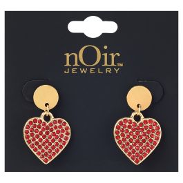Romantic Heart-Shaped Dangle Earrings with Red Crystal & Gold Finish