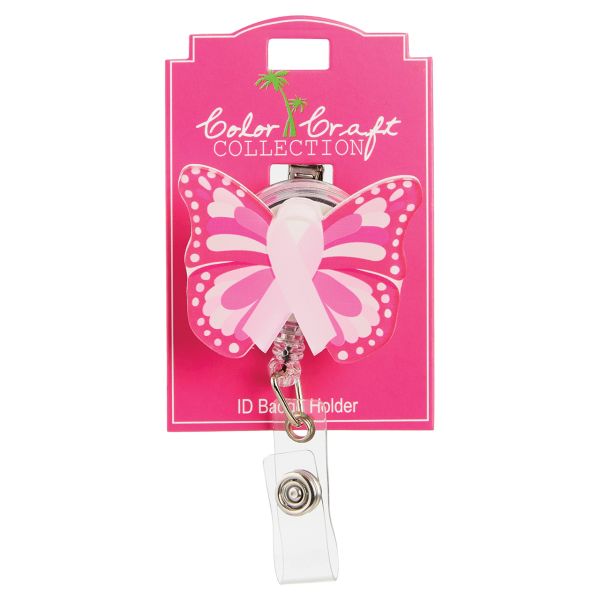 Wholesale Pink Ribbon Butterfly Acrylic Badge Reel