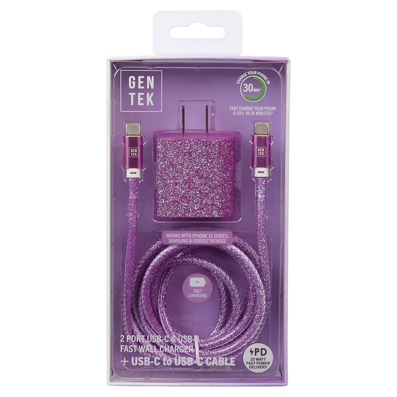 Wholesale Gen Tek 2 Port Fast Wall Charger with USB-C to USB-C