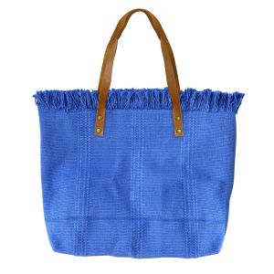 Fringed Woven Tote - Blue 1