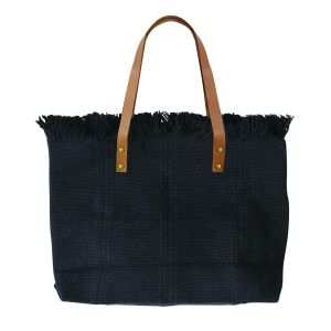 Fringed Woven Tote - Black