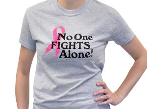No One Fights Alone Pink Ribbon T-Shirt - Large - Gray