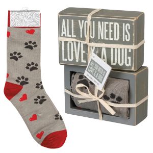 Box Sign and Sock Set - All You Need Is Love and a Dog