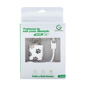 Android Micro-USB Cable & Wall Charger - Paw Print