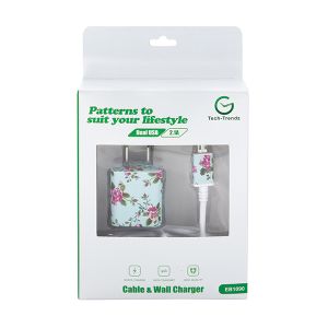Android Cable and Wall Charger - Floral