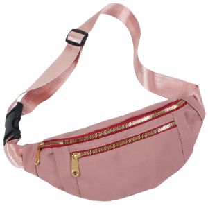 Belt Bag with Contrast Zipper - Pink and Red