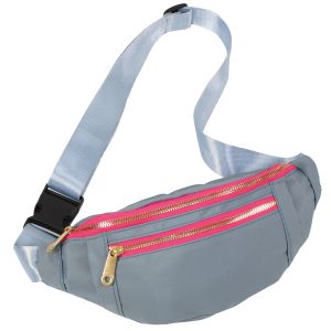 Belt Bag with Contrast Zipper - Light Gray and Pink