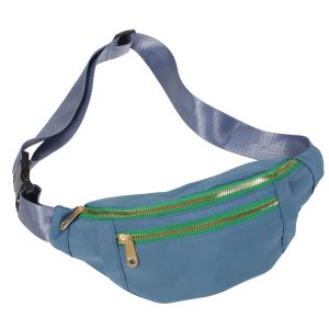 Belt Bag with Contrast Zipper - Denim Blue and Green