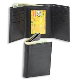 Black Leather Wallet with RFID Protection - Trifold