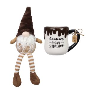 Ceramic S'more Mug with Plush Gnome and Wooden Spoon