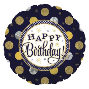 Happy Birthday Foil Balloon with Gold and Silver Dots - Bagged