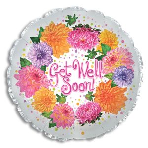 Get Well Soon Chrysanthemums Foil Balloon - Bagged