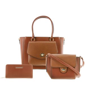 3-Piece Purse Set With Wallet & Crossbody - Solid Brown