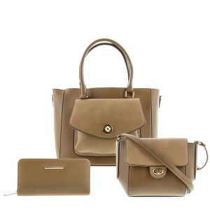 3-Piece Purse Set With Wallet & Crossbody - Solid Taupe
