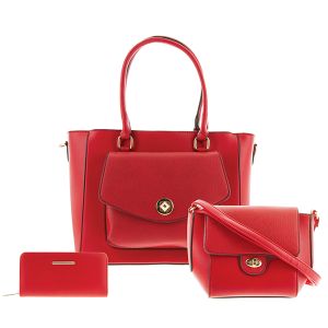 3-Piece Purse Set With Wallet & Crossbody - Solid Red
