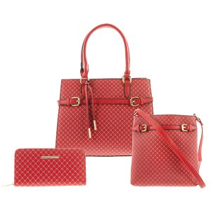 3-Piece Purse Set With Wallet & Crossbody - Patterned Red