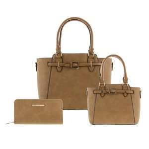 3-Piece Buckle Accent Purse Set With Wallet & Crossbody - Taupe