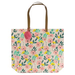 Canvas Tote with Pom-Pom - Pink Floral