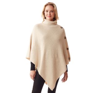 Turtleneck Poncho With Buttons - Ivory
