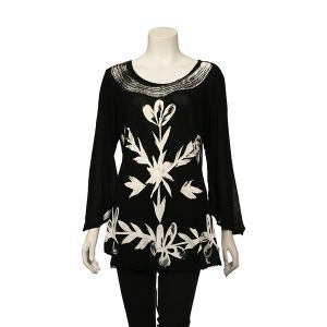 Floral Long Sleeve Tunic - Black & White