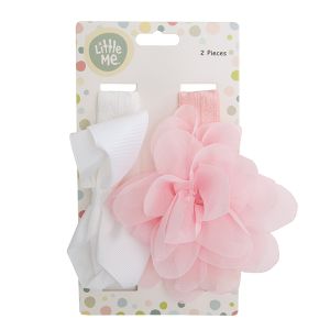 2-Pack Bow & Flower Headband Set - Pink & White
