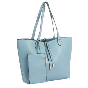 Vegan Leather Two-in-One Tote Set - Blue