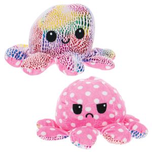 12-Inch Reversible Plush Octopus - Tie Dye and Polka Dot
