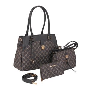3 - Piece Purse Set with Crossbody and Wallet - Black Design