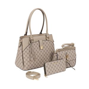 3-Piece Purse Set with Crossbody and Wallet - Taupe Design