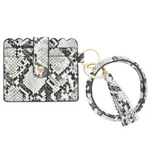 ID Wallet with Key Ring Bangle - White Snakeskin Print