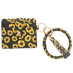 ID Wallet with Key Ring Bangle - Sunflower Print