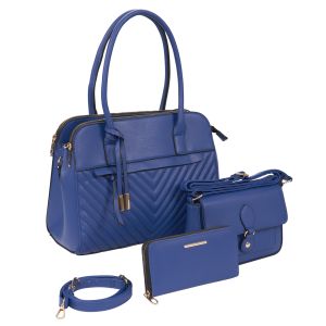 3-Piece Quilted Accent Vegan Leather Purse Set - Blue