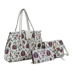 3-Piece Purse Set With Wallet & Crossbody - White Floral