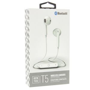 Gen Tek Bluetooth Wireless Earbuds with Mic - White